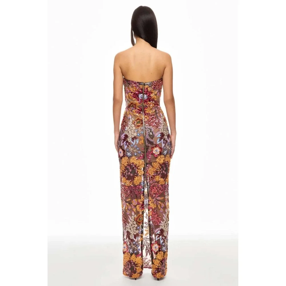 Bronx & Banco Dahlia Gown Strapless Floral Sequin Mesh Dress Multi Color Size L - Picture 2 of 6